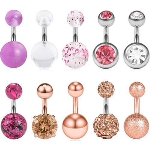 14G 6mm 1/4 Inch 316L Surgical Steel CZ Short Belly Earring Navel Button Rings 3-10PCS