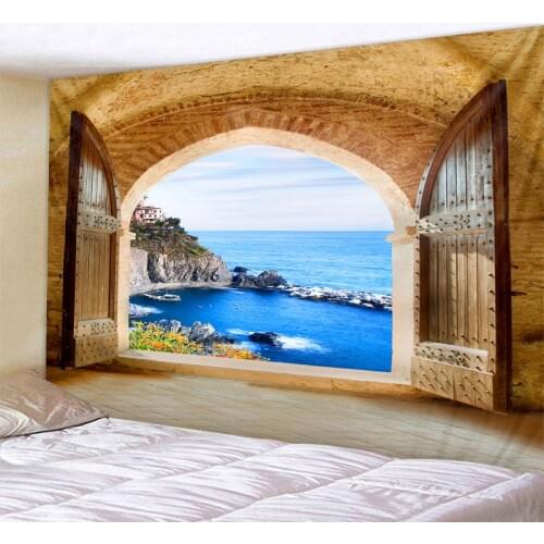 Beautiful Sea View Print Wall Hippie Tapestry Polyester Fabric Home Decor Wall Rug Carpets Hanging Big Couch Blanket