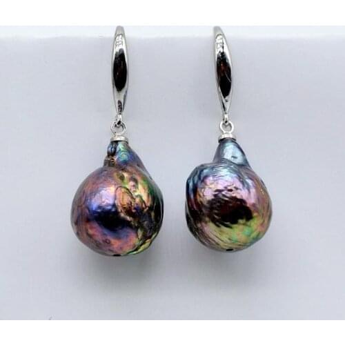 Favorite Pearl Store Fashionable Large Baroque Gorgeous Black Pearl Earrings 925 Sterling Silvers Jewelry Fine Women Gift New