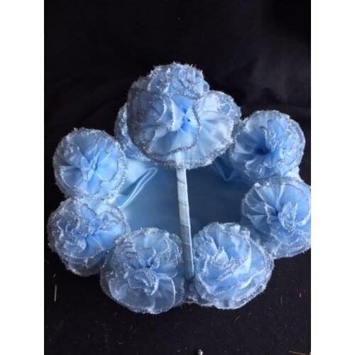 Mavi Nişan Düğün Çiçek Sepeti Ponpon Simli Romantik Seremoni Aksesuar