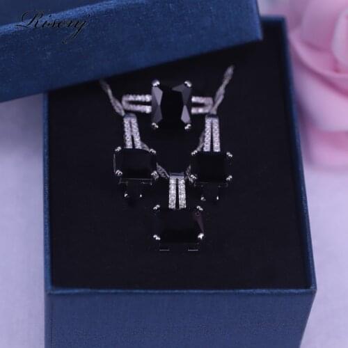 Many Colors Square Silver Color Jewelry For Women Ring Necklace Earrings Set Top CZ & Crystal Jewelry Bridal Jewelry