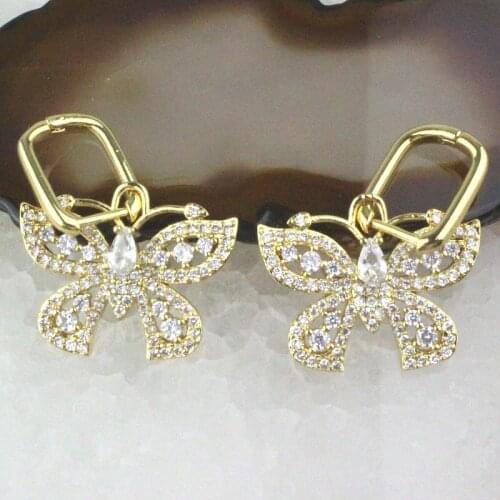 5pair/lot Fashion colorful cz earring,cute butterfly shape cubic zircon component,new design women love earrings wholesale