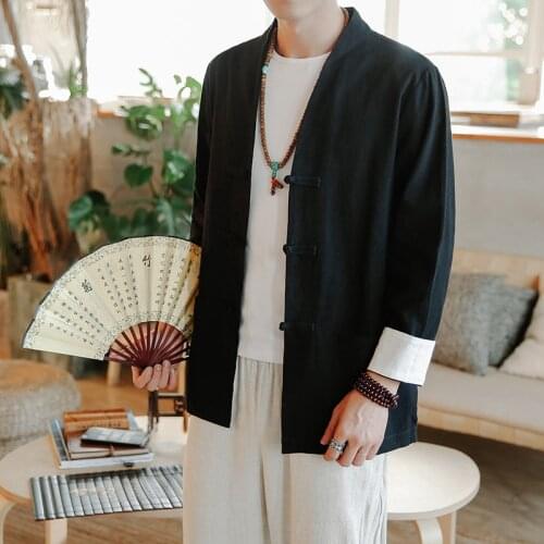 Mens Traditional Chinese Clothing Thin Cotton Linen Tang Suit Men Solid Kung Fu Tai Chi Master Costume Male Tops Jackets CN-009