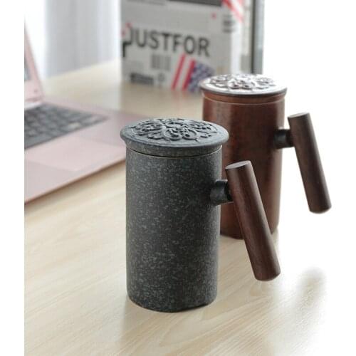 Japanese Tea Cup Set Simple office large capacity teacup ceramic filter equipment with cover 300ML Free shipping