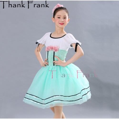New Sequin Ballerina Dress Girls Light Green Short Sleeve Ballet Costumes Women Romantic Flower Tutu Dance Dresses Dancing Suit