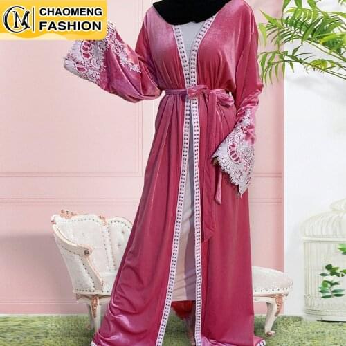 2020 New Design High Quality Beautiful Lady Modest Fashion Velvet Cardigan Muslim Fow Women Dubai Abaya Middle East Arab Ramadan