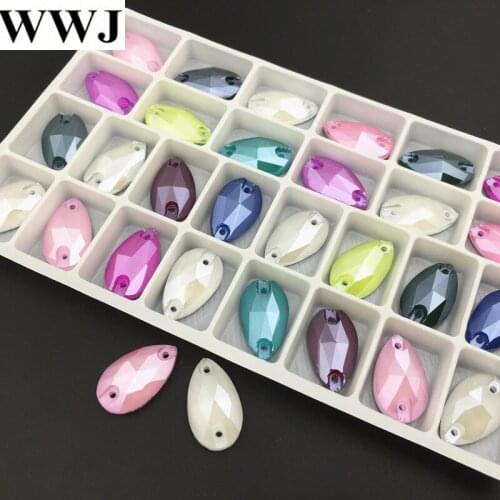 New Mocha 11x18mm Teardrop Sew On Rhinestones Flatback 2 Holes Droplet Glass Sewing Crystal Jewelry Beads