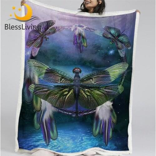 Blessliving Dragonfly Totem Sherpa Blanket on Bed Dreamcatcher Floral Throw Blanket Vivid Bedspreads Galaxy Thin Quilt 150x200cm
