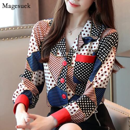 Single-breasted Long Sleeve Shirt Chiffon Blouse Women Office Lady V-Neck Loose Shirts Tops Casual Female Blouses Blusas 7087