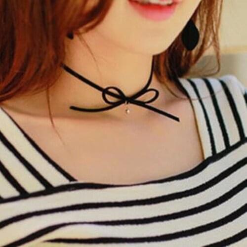 Personality Korean fashion Layer Lace Choker Necklace For Women Black Bow Collares Necklaces&Pendants Wholesale Gift