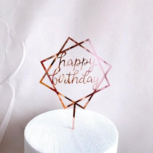 Rose Gold Birthday Cake Plugin Acrylic Hexagonal Star Round Birthday Wedding Family Party Cake Decoration Plugin