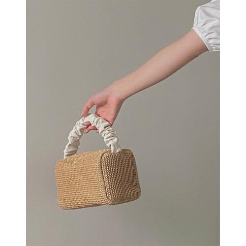 Summer Straw Woven Bag Beach Tote Retro Fold Hit Color Portable Square Bags 2021 New Girl Pocket Books and Handbags Female