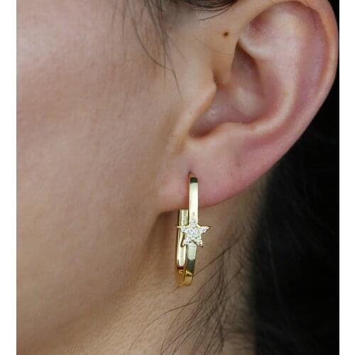 Simple geometric women jewelry 5A cz star shape Huggie hoop earring