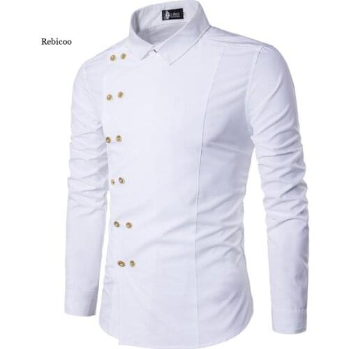 Men Fashion Clothing Mens Shirts Regular Fit New Double Breasted Slim Long-Sleeved Shirt Big Size