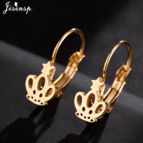 Jisensp Cartoon Princess Crowns Stud Earrings for Women Girls Classic Delicate Queen Crown Earrings Statement Jewelry 2021