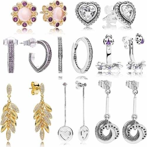 925 Sterling Silver Golden Love Heart Signature Hoop Interlocking Circle Floating Grains pan Earrings For Women Jewelry Gift
