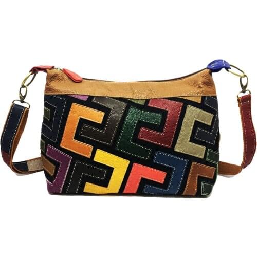 European And American Style Color Matching Rainbow Cowhide Messenger Geometric Female Handbag Shoulder Bag Luxury Womens Bag