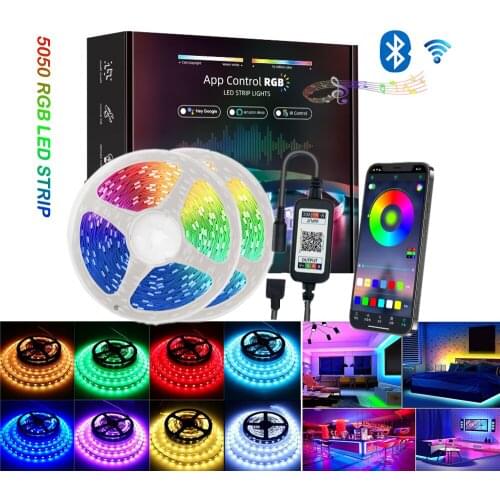 Wifi App Control RGB LED Strip Lights Lighting Flexible Ribbon Diode Tape DC12v Wall TV Backlight Decor 10m 20m Bluetooth Music
