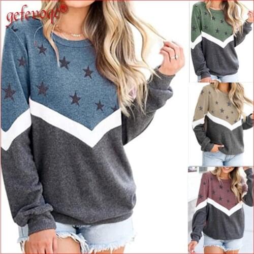Sweatshirts Streetwear 2021 Women New Fashion Star Print O Neck Long Sleeve Hoodies Clothes Loose Ladies Tops Pullovers De Mujer