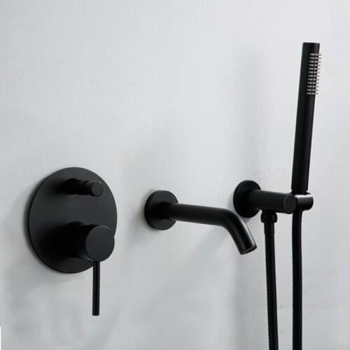 Solid Brass Matte Black Wall Mounted Bathroom Shoer Set Bathtub Spout Faucet Bathroom Basin Faucet 3Pcs Hot Cold Mixer Tap