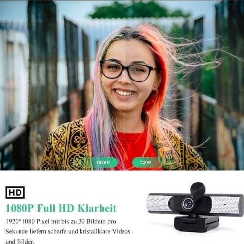 1080P USB Web Camera for PC Computer Anti-peep Web Cam W/ Dual Mic / Cover /Speaker for Video Recording Online Teaching