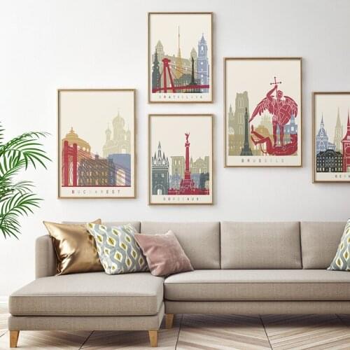 Vintage Travel City Attractions Poster Paris Rome London Landscape Art Print Canvas Painting Wall Pictures for Living Room Decor