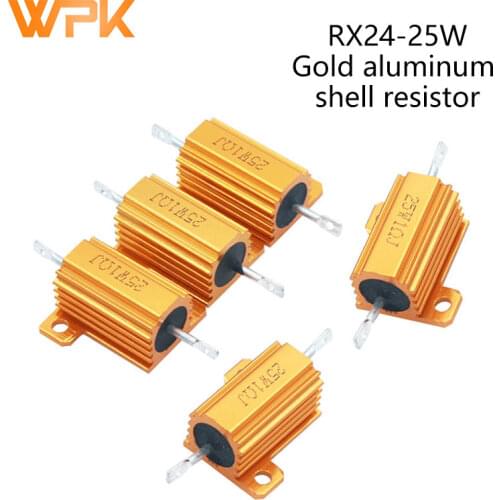 Gold aluminum shell high-power resistor RX24-25W 0.1~800R 0.1/0.33/0.68/1/6/10/40/68/100/390/680R/800 ohm 1K~100K 1 2 10 30 100K