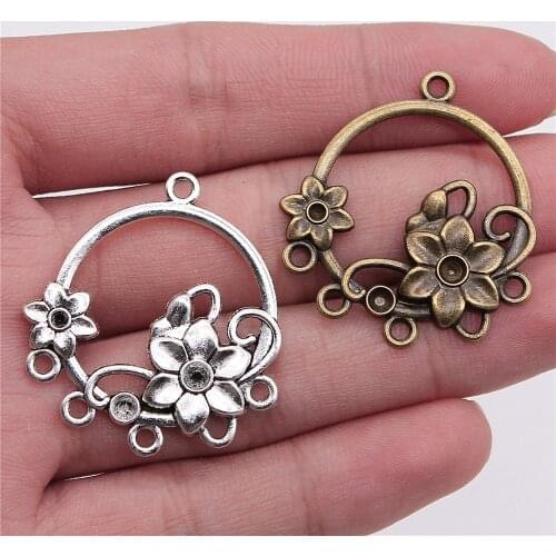 WYSIWYG 10pcs 35x32mm Round Flower Earring Connector Flowers Porous Earring Connector Finding Flower Charms