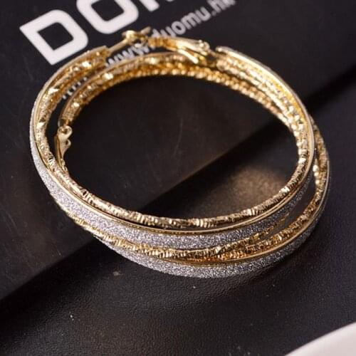 Gold Color Stainless Steel Big Hoop Earring for Women Large Hoops Chinese Design Ladies Ear Fashion Jewelry Party