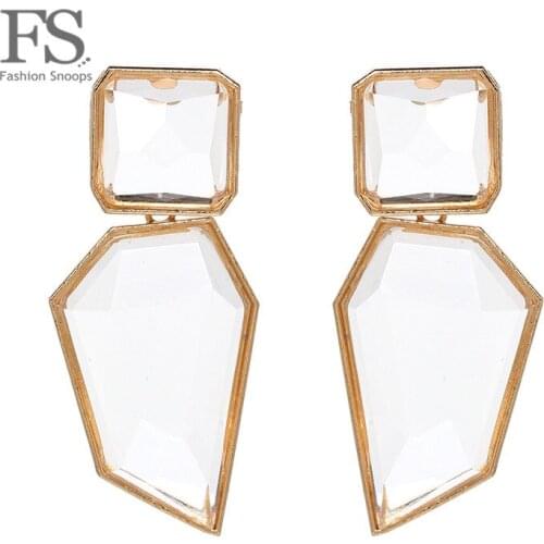 FASHIONSNOOPS Exaggerated Big Geometric Statement Dangle Earrings For Women Boho Clear Resin OL Style Earrings 2019 ZA Jewelry