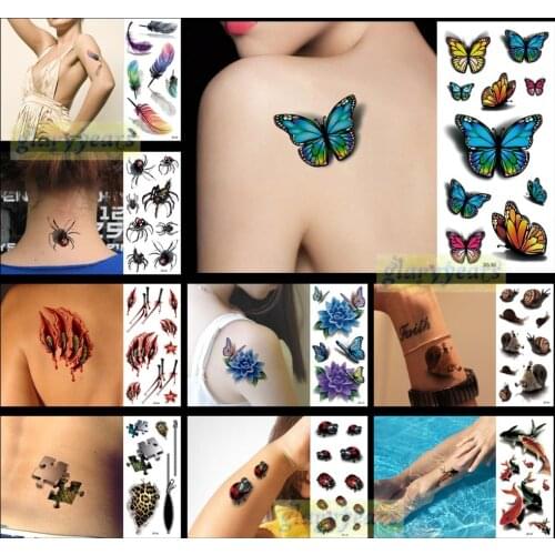 [ glaryyears ] 1PC 34 Styles 3D Fashion Flash Temporary Tattoo Flower Halloween Party Butterfly Rose Wound Lace Bow Scorpion Fly