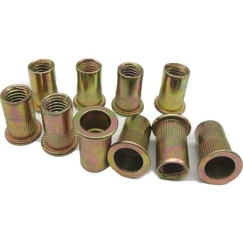 100pcs M3 M4 M5 M6 M8 M10 M12 Zinc Plated Carbon Steel Knurled Nuts Rivnut Flat Head Threaded Rivet Insert Nutsert Cap Rivet Nut