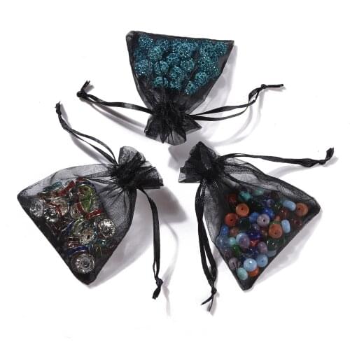 100pcs Organza Pouches Bags 9x7cm Wedding Parry Gift Drawstring Bag For Jewelry Beads Earring Display Packaging