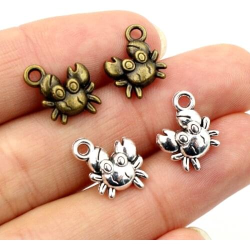 12x11mm 20pcs Bronze Antique Silver Plated Crab Handmade Charms Pendant DIY Jewelry Supplies Findings for Bracelet Necklace