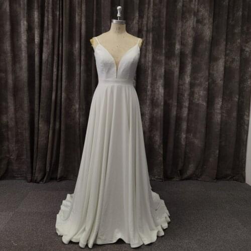 2020 New Arrival Elegant Wedding Dress Spaghetti Strap Draped Sleeveless Backless Real Picture Bridal Gowns