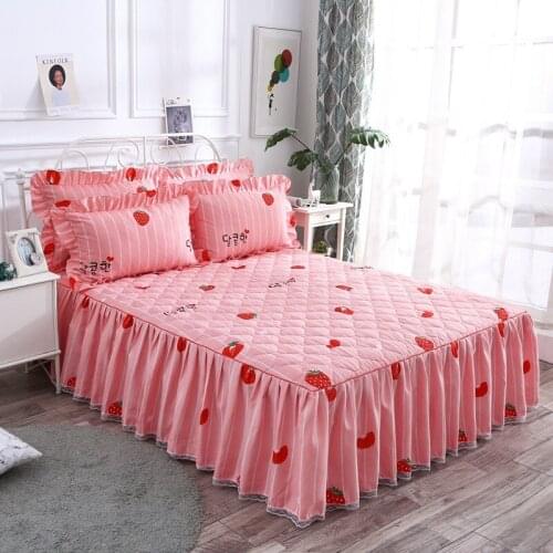 3pcs Home Textile Bedcover Thickened Polyester Cotton Bedspread Bed Skirts Flowers Printed For Queen King Size With Pillowcase