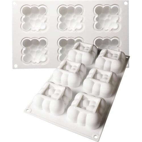 3D 6 Cavity Square Dessert Mold Silicone Cloud Shaped Mousse Baking Mould Heat Resistant Bakery Pan Kitchen Gadget