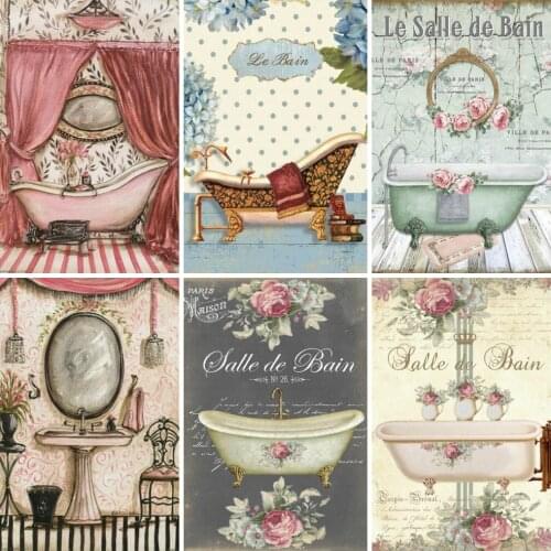 5d Diamond Painting Vintage French Style Shabby Victorian Bathtub Bathroom Wall Art Pictures Posters Aesthetic Room Decoration