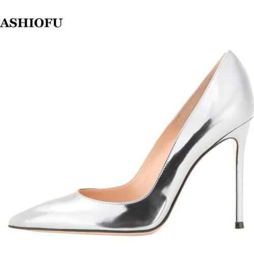 ASHIOFU Hot Sale Handmade Ladies High Heel Pumps Shinny Party Prom Dress Slip-on Shoes Evening Club Stiletto Fashion Court Shoes