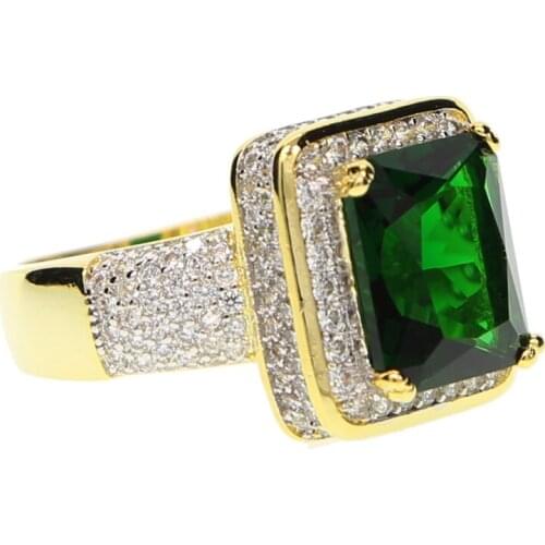 Big Sale Fashion boy men jewelry green big stone gold two tone color top quality micro pave cz big golden ring for men