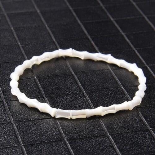 White Bamboo Joint Mother of Pearls Bracelet For Men Freshwater Shell Beads Bracelet Women Handmade Elastic Pulsera Jewelry Gift