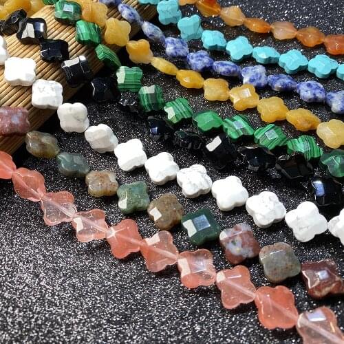 Natural Stone Beads Flower Shape Loose Beads 14x14x6mm for Women Jewelry Making Bracelet Necklace 14pcs/strand Length 20cm