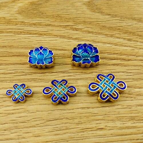 Pure copper gold burnt Blue Cloisonne Chinese lotus flower back clouds separated beads DIY bracelet necklace accessories family