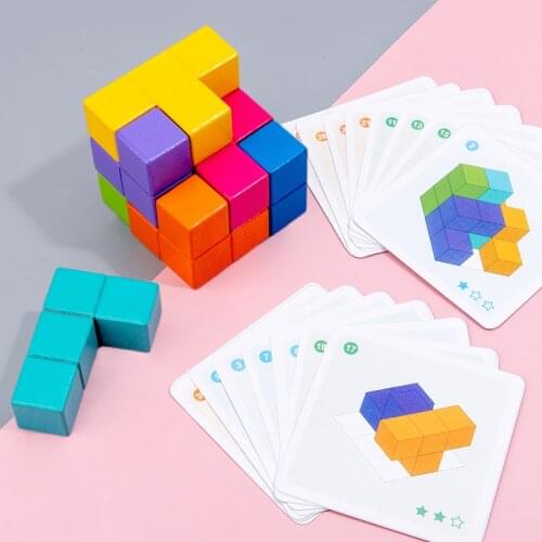 Kids Wooden toys 3D Puzzle Logic Game 3D Spatial Thinking DIY Table Game Wooden Puzzles Cube Edcuational Toys for Children