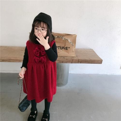 DFXD High Quality 2020 Winter Baby Girls Sleeveless Bowknot Fleece Vest Dress Kids Party Princess Dress Black/Red Kids Dresses