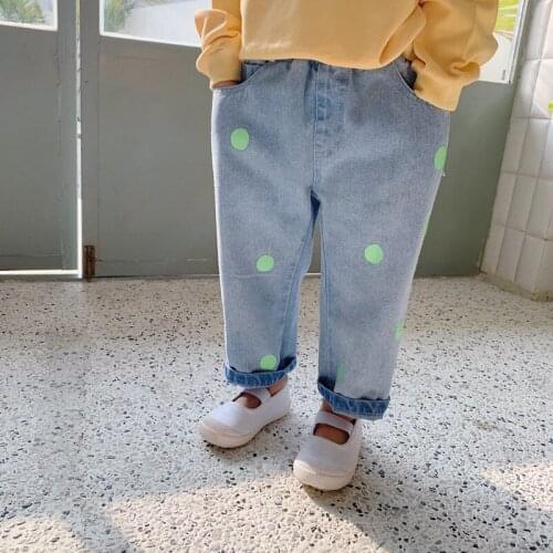 Toddler Boys Jeans Korean Fashion Dots Denim Pants for Boy Spring Autumn Trousers 2 3 4 5 6 Years Baby Girl Pants 2020 New