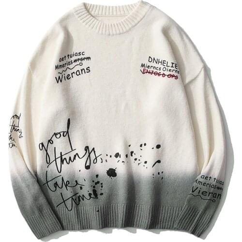 LACIBLE Gradient Note Pattern Knitted Sweater Pullover Streetwear Knitted Sweater Hip Hop Streetwear Retro Autu