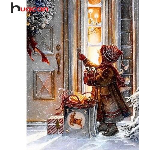 Huacan 5D DIY Diamond Painting Christmas Night Diamond Mosaic Embroidery Needlework Cross Stitch Landscape Full Square Gift