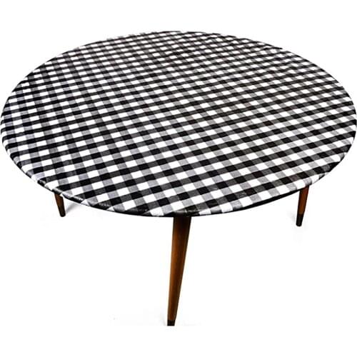Plaid Table Cloth PVC Oil-proof Round Elastic Dining Table Waterproof Cushion Protector Tablecloth For Wedding Party Excitement