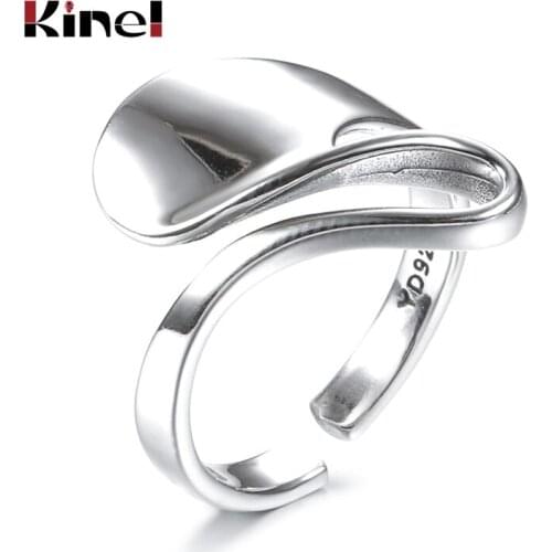 Kinel Authentic 925 Sterling Silver Wave Geometric Adjustable Ring Korean Style Jewelry Wedding Party Fine Silver Ring Ladies